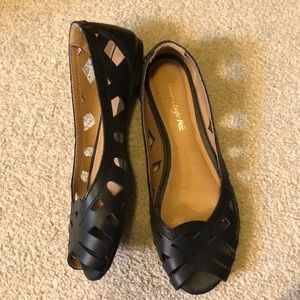Black AE peek-a-boo toe sandals